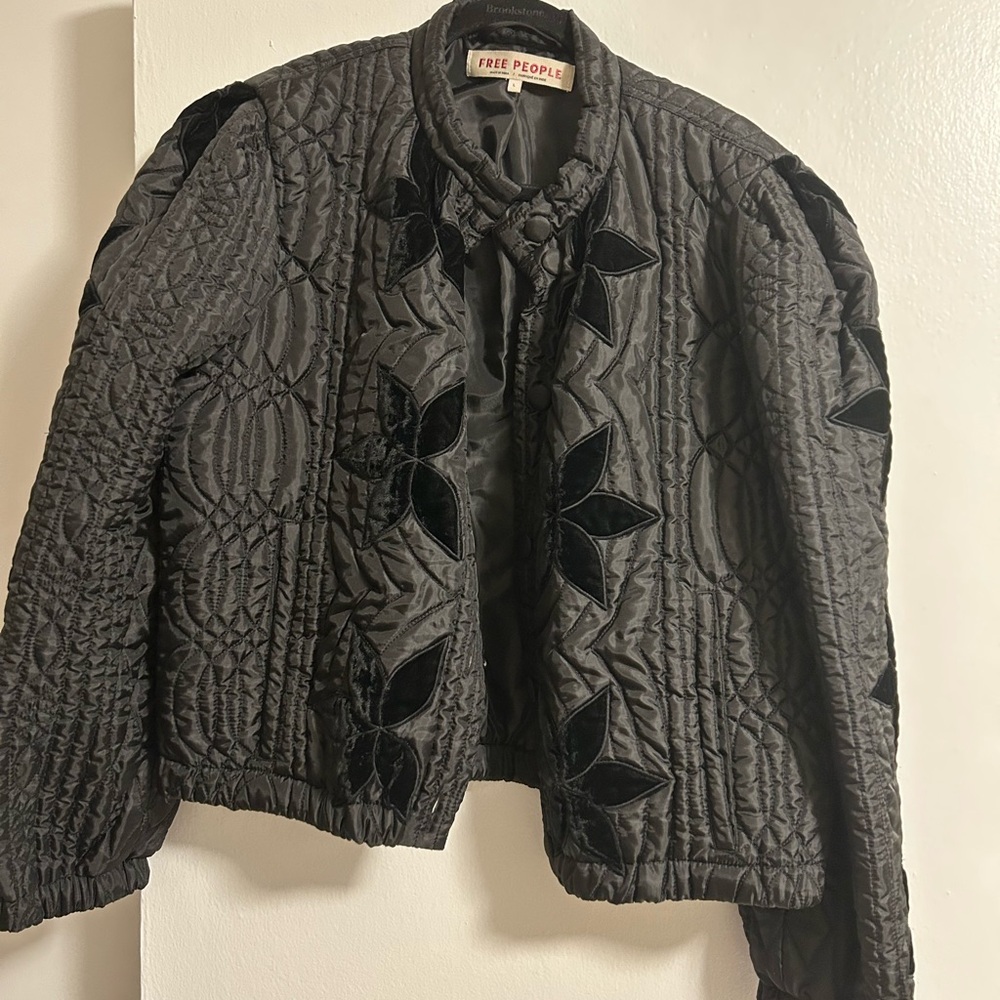 Free People Quinn Black Quilted Bomber Jacket